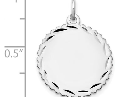 14K White Gold .018 Gauge Engraveable Scalloped Disc Charm, 23 x 18mm