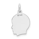 14K White Plain Small.009 Depth Facing Right Engravable Boy Charm view