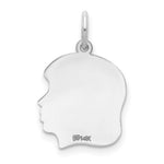 14K White Plain Medium.011 Depth Facing Right Engravable Girl Charm, 22 x 13mm view