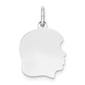 14K White Plain Medium.011 Depth Facing Right Engravable Girl Charm, 22 x 13mm