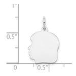 14K White Plain Medium.027 Depth Facing Left Engravable Girl Charm, 22 x 13mm view