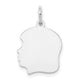 14K White Plain Medium.009 Depth Facing Left Engravable Girl Charm, 22 x 13mm