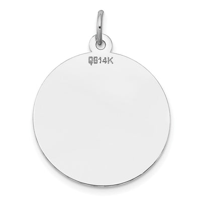 14K White Gold Round Disc Charm, 29 x 22mm