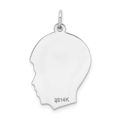 14K White Plain Medium.009 Depth Facing Right Engravable Boy Charm, 27 x 17mm