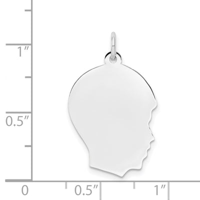 14K White Plain Medium.011 Depth Facing Right Engravable Boy Charm, 27 x 17mm
