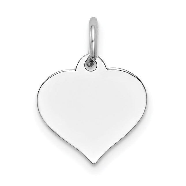 14K White Gold Heart Disc Charm, 17 x 12mm