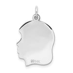 14K White Plain Medium.018 Depth Facing Right Engravable Girl Charm, 27 x 17mm view