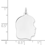 14K White Plain Medium.011 Depth Facing Right Engravable Girl Charm, 27 x 17mm view
