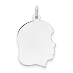 14K White Plain Medium.035 Depth Facing Right Engravable Girl Charm, 27 x 17mm view