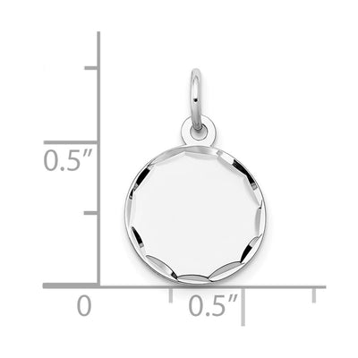 14K White Gold Etched .018 Gauge Engraveable Round Disc Charm, 20 x 13mm