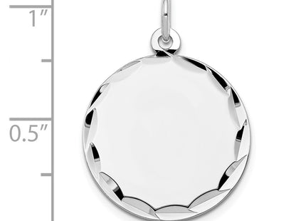 14K White Gold Etched .013 Gauge Engraveable Round Disc Charm, 27 x 19mm