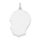 14K White Plain Medium.013 Depth Facing Left Engravable Boy Charm, 27 x 17mm