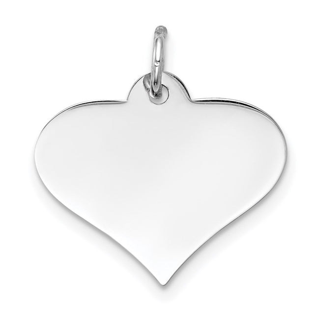 14k White Gold Plain .013 Gauge Engraveable Heart Disc Charm, 19 x 18mm