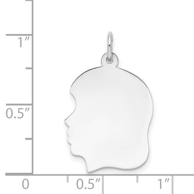 14K White Plain Medium.011 Depth Facing Left Engravable Girl Charm, 27 x 17mm