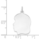 14K White Plain Medium.013 Depth Facing Left Engravable Girl Charm, 27 x 17mm view