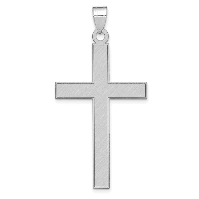 14k White Gold Florentine Satin Cross Pendant, 48 x 25mm