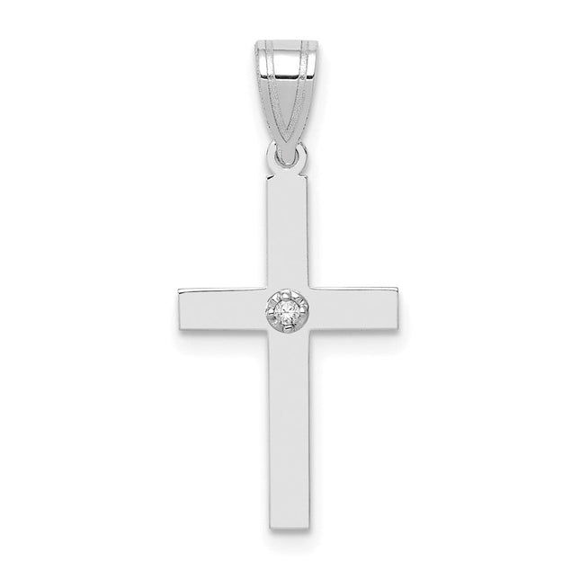 14k White Gold .. Diamond Cross Pendant, 25 x 11.5mm