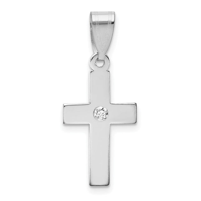 14k White Gold .. Diamond Cross Pendant, 25 x 12mm
