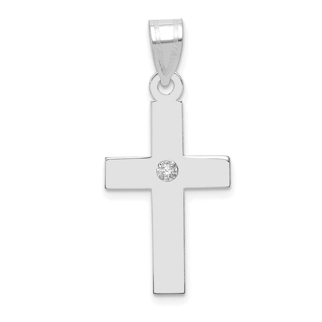 14k White Gold .. Diamond Cross Pendant, 29 x 15mm
