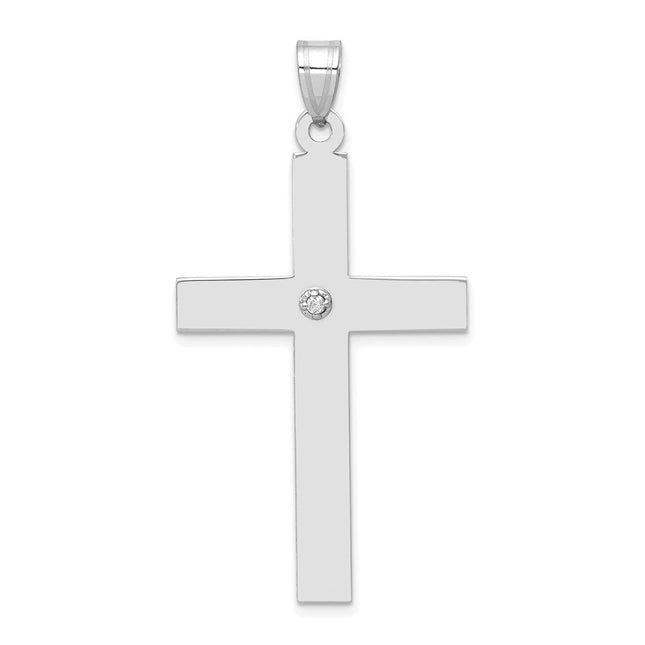 14k White Gold .. Diamond Cross Pendant, 50 x 25mm (WR42)