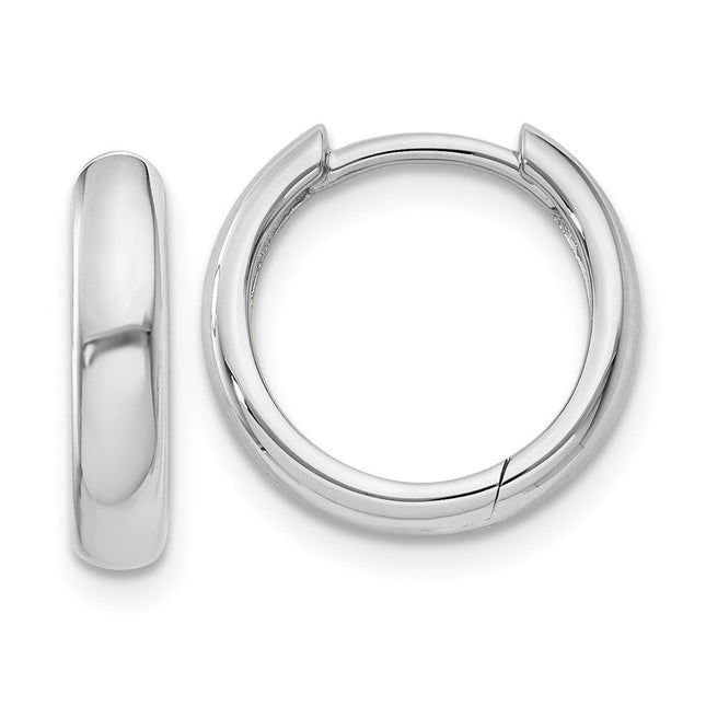 14k White Gold Round Hinged Hoop Earrings, 10 x 3mm