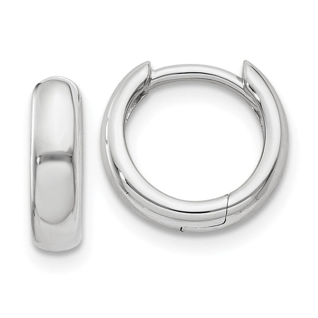 14k White Gold Round Hinged Hoop Earrings, 8 x 3mm