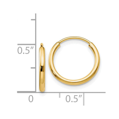 14K Polished Round Endless Hoop Earrings, 14 x 1.5mm (1157)