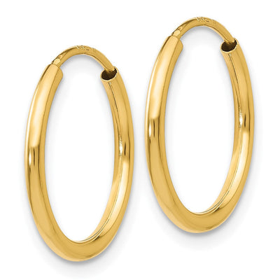 14K Polished Round Endless Hoop Earrings, 16 x 1.5mm