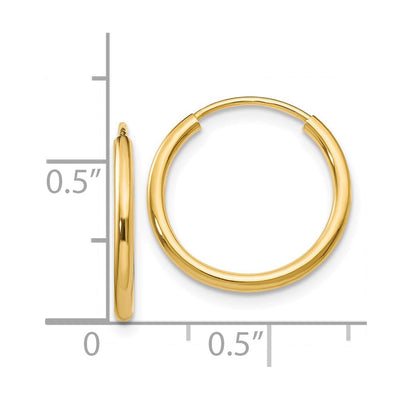 14K Polished Round Endless Hoop Earrings, 16 x 1.5mm
