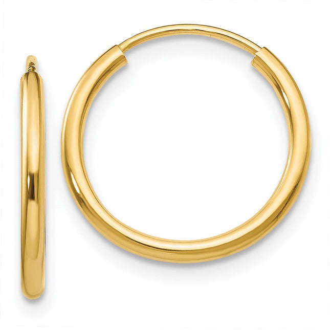14k Polished Round Endless Hoop Earrings, 16 x 1.5mm