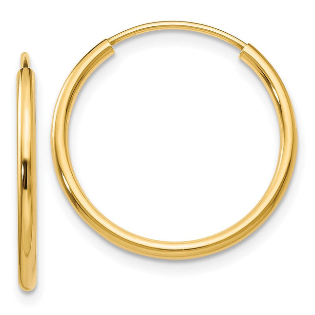 14k Polished Round Endless Hoop Earrings, 18 x 1.5mm