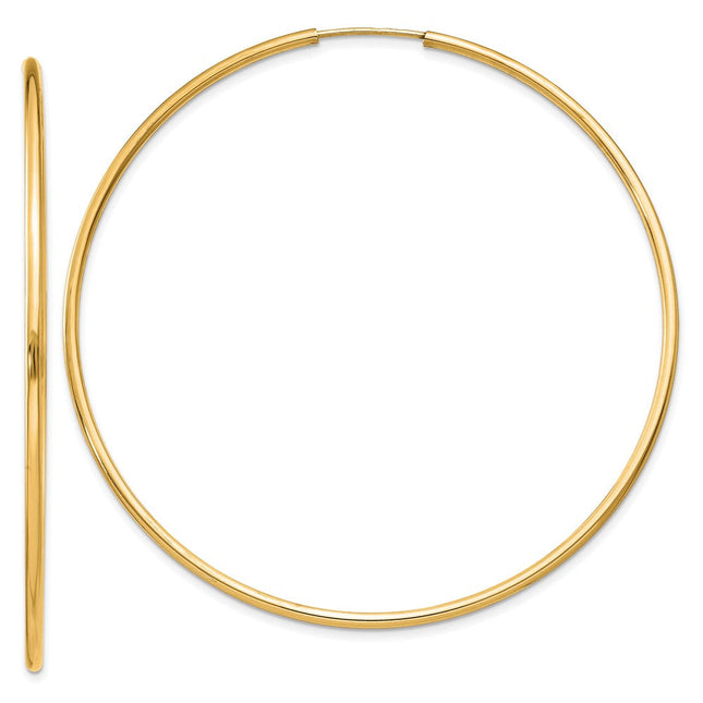 14k Polished Round Endless Hoop Earrings, 55 x 1.5mm
