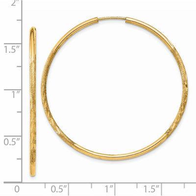 14K Satin Diamond-cut Endless Hoop Earrings, 40 x 1.5mm