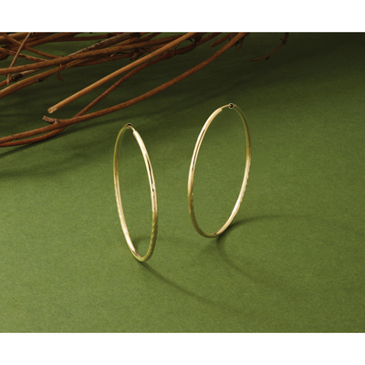 14K Satin Diamond-cut Endless Hoop Earrings, 40 x 1.5mm