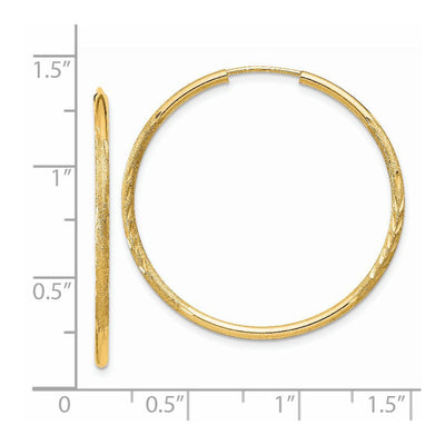 14K Satin Diamond-cut Endless Hoop Earrings, 30 x 1.5mm