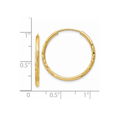 14K Satin Diamond-cut Endless Hoop Earrings, 20 x 1.5mm