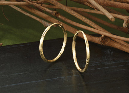 14k Satin Diamond-cut Endless Hoop Earrings, 20 x 1.5mm