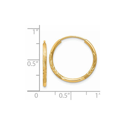 14K Satin Diamond-cut Endless Hoop Earrings, 18 x 1.5mm