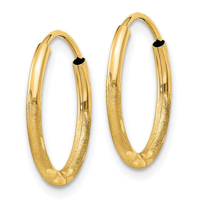 14K Satin Diamond-cut Endless Hoop Earrings, 16 x 1.5mm