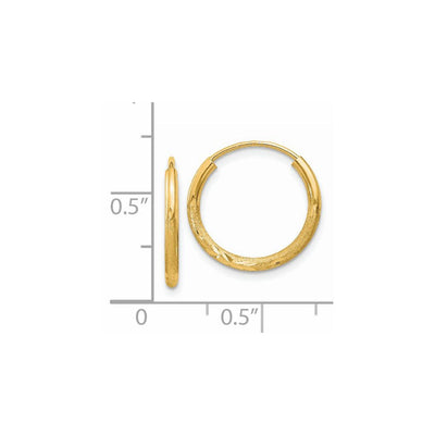 14K Satin Diamond-cut Endless Hoop Earrings, 16 x 1.5mm