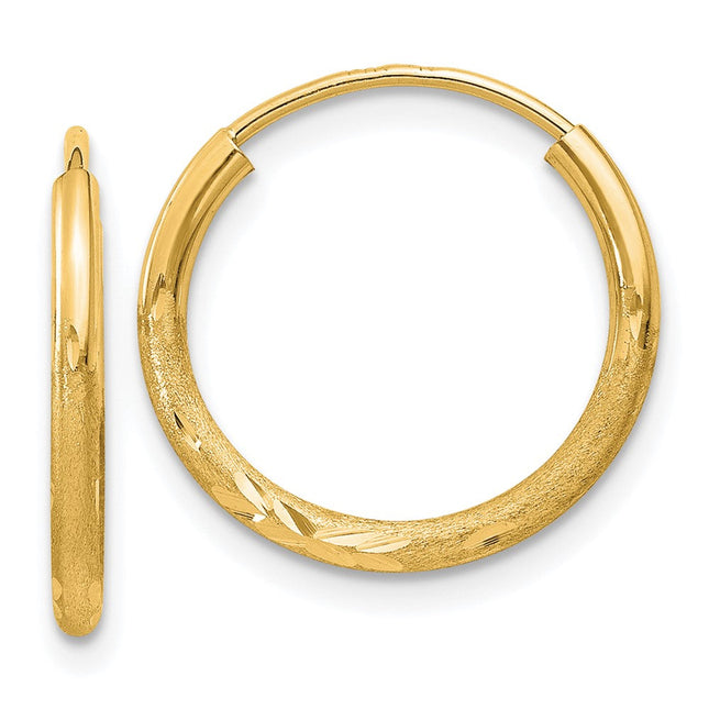 14k Satin Diamond-cut Endless Hoop Earrings, 16 x 1.5mm