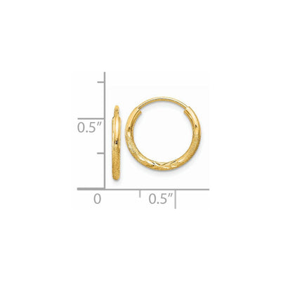 14K Satin Diamond-cut Endless Hoop Earrings, 14 x 1.5mm