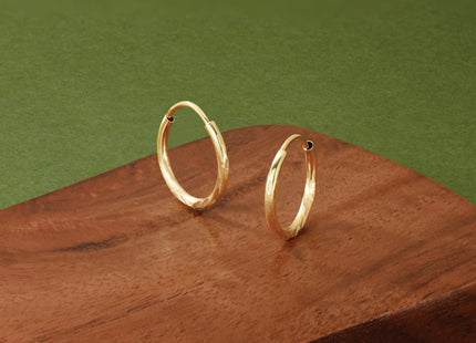 14k Satin Diamond-cut Endless Hoop Earrings, 14 x 1.5mm