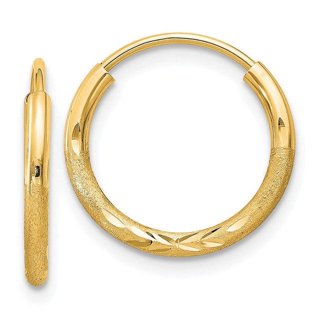 14k Satin Diamond-cut Endless Hoop Earrings, 14 x 1.5mm