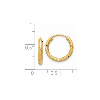 14K Satin Diamond-cut Endless Hoop Earrings, 14 x 2mm