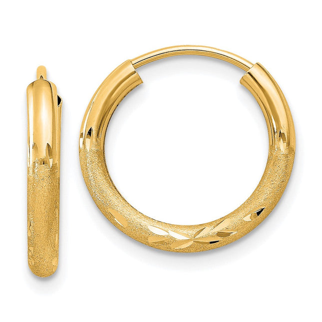 14k Satin Diamond-cut Endless Hoop Earrings, 14 x 2mm