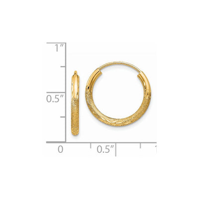 14K Satin Diamond-cut Endless Hoop Earrings, 16 x 2mm