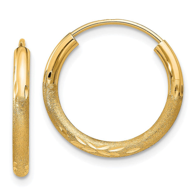 14k Satin Diamond-cut Endless Hoop Earrings, 16 x 2mm