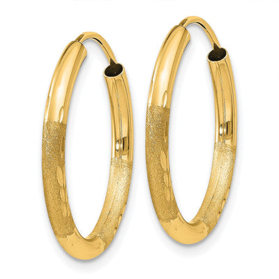 14K Satin Diamond-cut Endless Hoop Earrings, 20 x 2mm