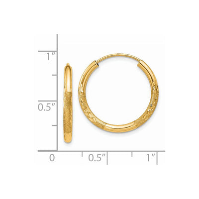 14K Satin Diamond-cut Endless Hoop Earrings, 20 x 2mm